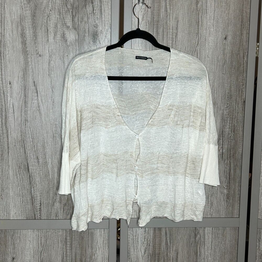 Stella Carakasi Cardigan Size S/M Cropped Lightweight Linen Blend Relaxed